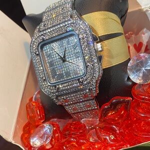 Silver white lab stones unisex resizable Valentine’s Day fit for king or queen